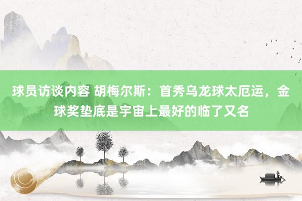 球员访谈内容 胡梅尔斯：首秀乌龙球太厄运，金球奖垫底是宇宙上最好的临了又名